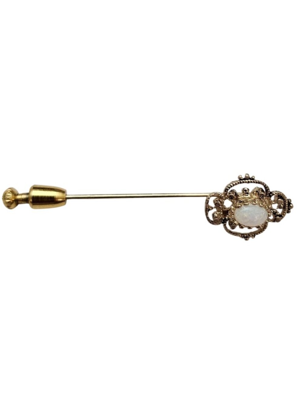 14K Yellow Gold Opal Stick Lapel Filigree Pin J798 - Picture 4 of 9
